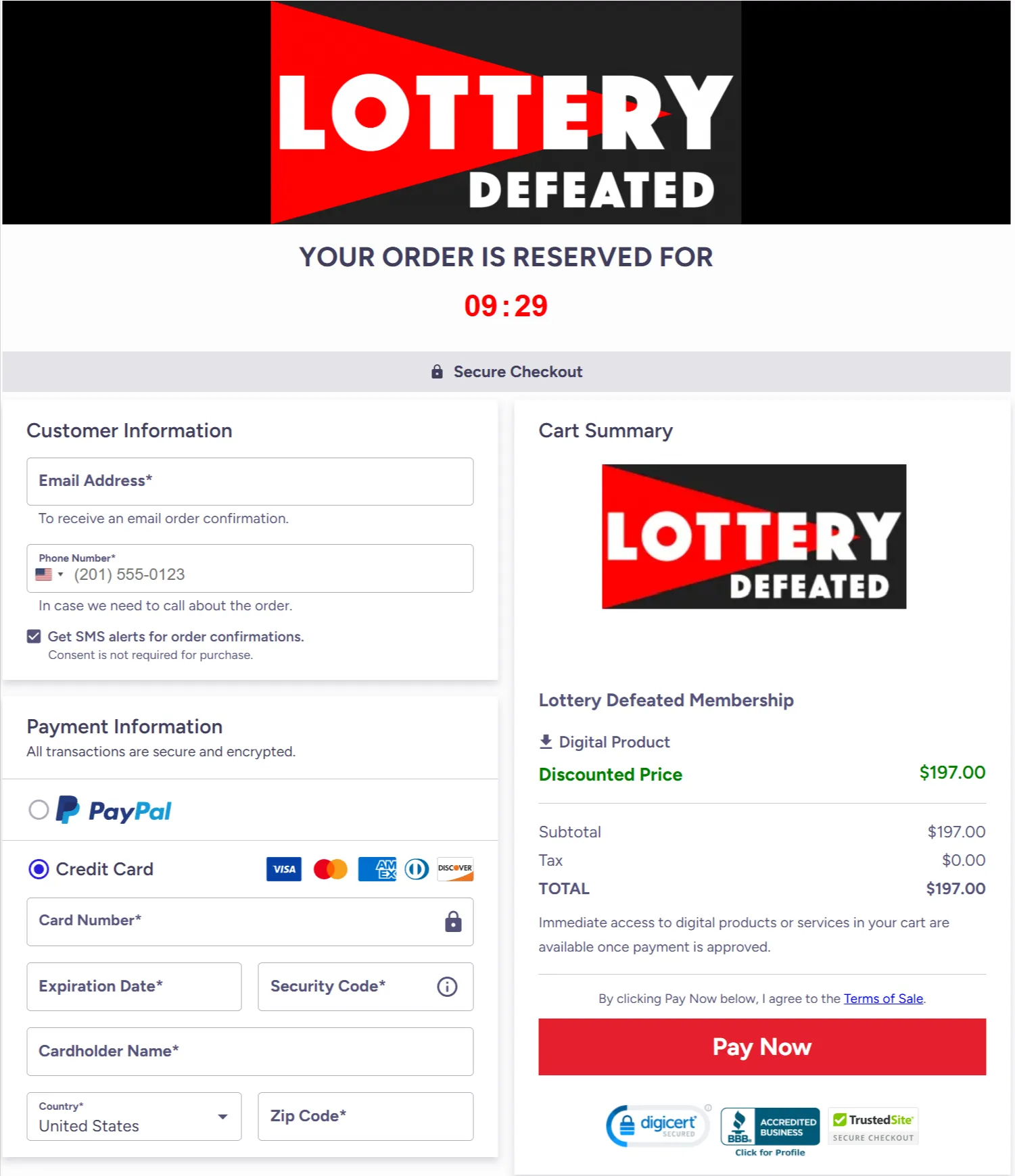 lottery defeated checkout page